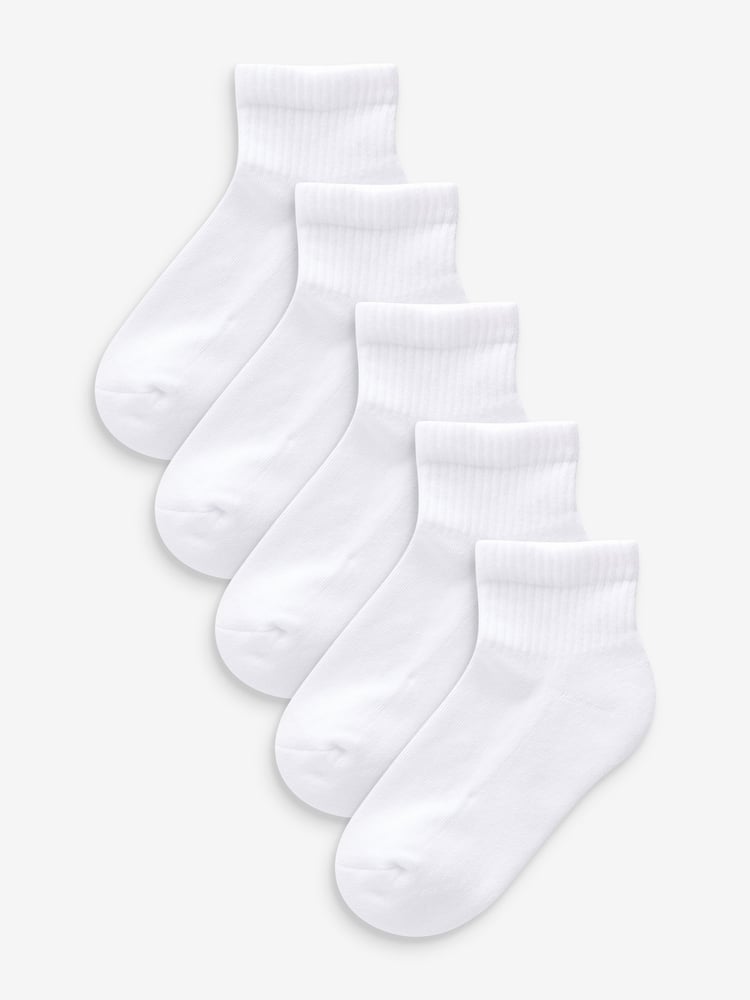 White Cropped Length Cotton Rich Cushioned Footbed Ribbed Ankle Socks 5 Pack - Image 1 of 6