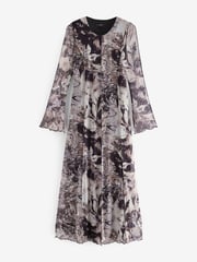 Neutral Digital Abstract Mesh Longsleeve Maxi Dress - Image 5 of 6