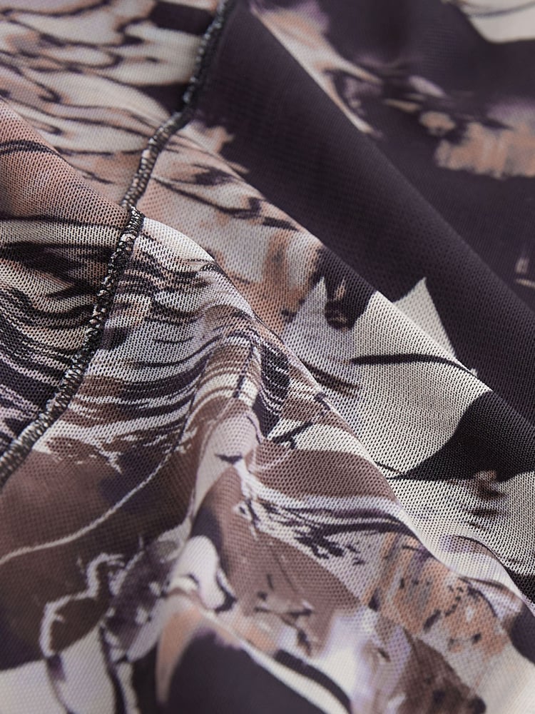 Neutral Digital Abstract Mesh Longsleeve Maxi Dress - Image 6 of 6