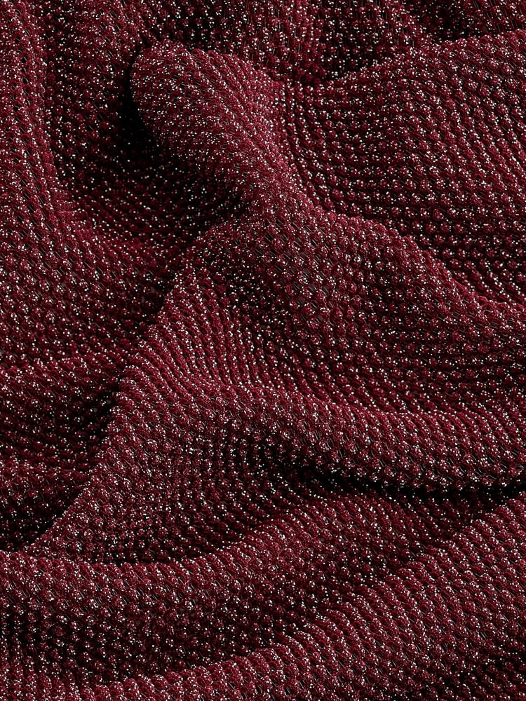Berry Red Crochet Mesh Sparkle Sheer Long Sleeve Midi Length Dress - Image 6 of 6