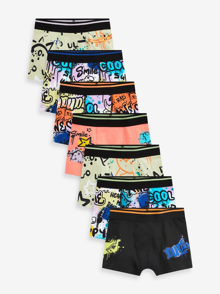 Dino Graffiti Print Trunks 7 Pack (2-14yrs) - Image 1 of 10 Dino Graffiti Print Trunks 7 Pack (2-14yrs) - Image 1 of 10