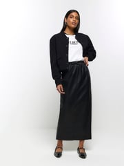 River Island Black Faux Leather Elasticated Maxi Skirt - Image 1 of 8