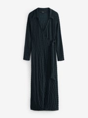 Petrol Blue Textured Long Sleeve Wrap Midi Dress - Image 5 of 6