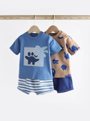 Blue/Neutral Baby 100% Cotton T-Shirts And Shorts Set 2 Pack - Image 1 of 12