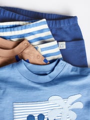 Blue/Neutral Baby 100% Cotton T-Shirts And Shorts Set 2 Pack - Image 10 of 12