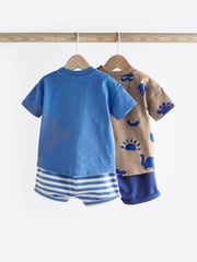 Blue/Neutral Baby 100% Cotton T-Shirts And Shorts Set 2 Pack - Image 4 of 12