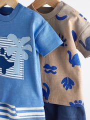 Blue/Neutral Baby 100% Cotton T-Shirts And Shorts Set 2 Pack - Image 9 of 12
