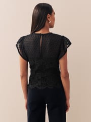 Black Lace Dobby Mix Short Sleeve Blouse - Image 3 of 7