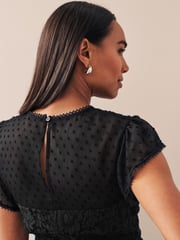 Black Lace Dobby Mix Short Sleeve Blouse - Image 5 of 7