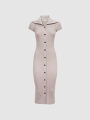 Reiss Neutral Megan Petite Knitted Ribbed Midi Dress - Image 2 of 6