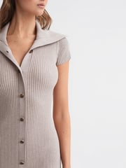 Reiss Neutral Megan Petite Knitted Ribbed Midi Dress - Image 4 of 6
