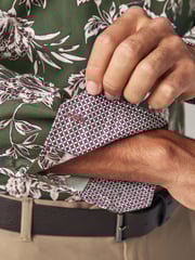 Olive Green/Neutral Brown Floral Slim Fit Printed Trimmed Shirt - Image 5 of 8