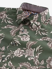 Olive Green/Neutral Brown Floral Slim Fit Printed Trimmed Shirt - Image 8 of 8