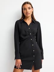 Black Asymmetric Crepe Mini Dress - Image 1 of 6