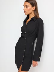 Black Asymmetric Crepe Mini Dress - Image 4 of 6