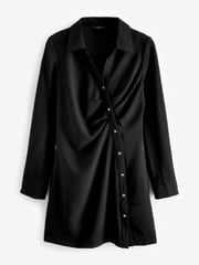Black Asymmetric Crepe Mini Dress - Image 5 of 6