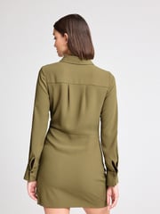 Khaki Green Asymmetric Crepe Mini Dress - Image 3 of 6
