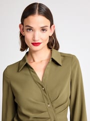 Khaki Green Asymmetric Crepe Mini Dress - Image 4 of 6