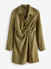 Khaki Green Asymmetric Crepe Mini Dress - Image 5 of 6
