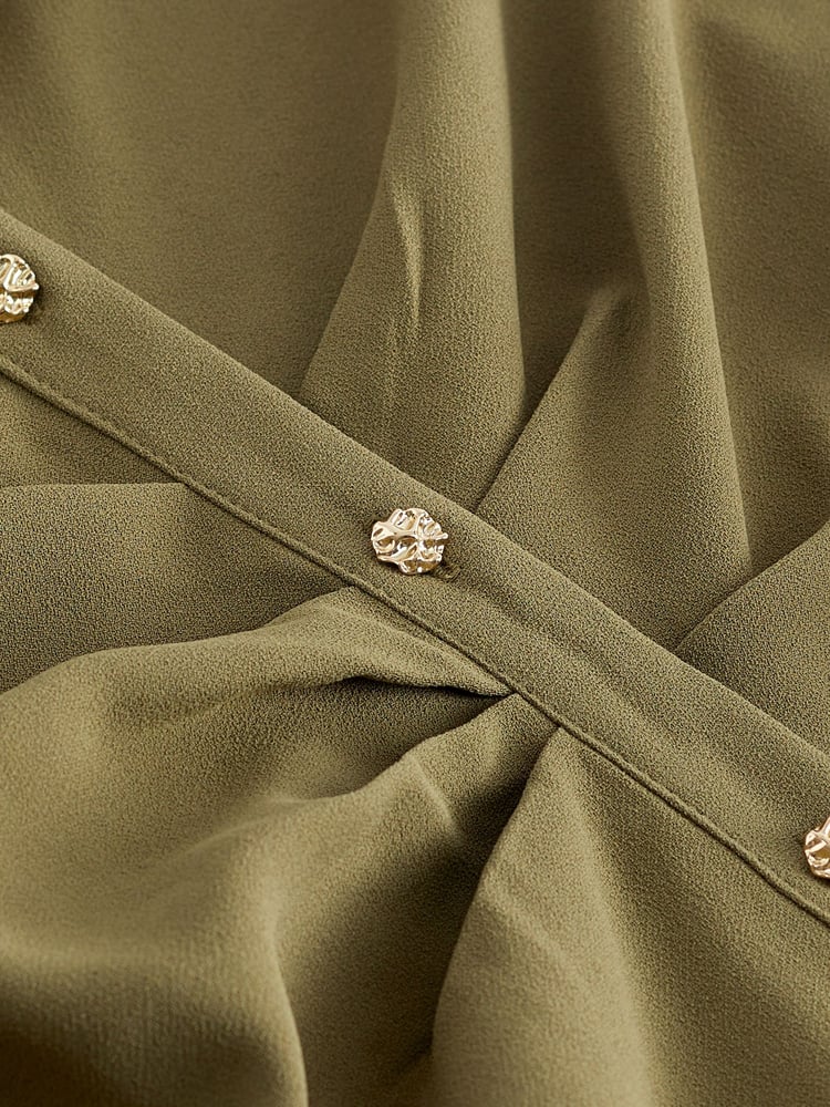 Khaki Green Asymmetric Crepe Mini Dress - Image 6 of 6