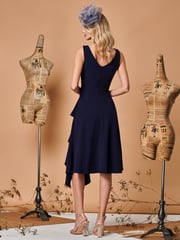 Jolie Moi Navy Blue Fit & Flare Ruffle Detail Midi Dress - Image 2 of 5