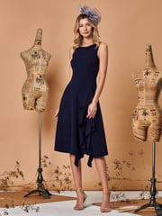 Jolie Moi Navy Blue Fit & Flare Ruffle Detail Midi Dress - Image 5 of 5