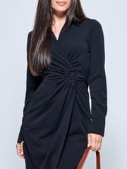 Jolie Moi Black Plain Wrap Front Buckle Shirt Dress - Image 5 of 5