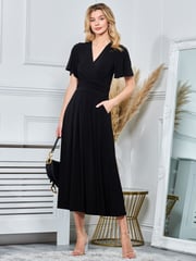 Jolie Moi Black Angel Sleeve Jersey Maxi Dress - Image 1 of 5