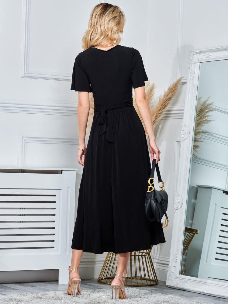 Jolie Moi Black Angel Sleeve Jersey Maxi Dress - Image 2 of 5