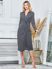 Jolie Moi Black Wrap Twist Detail Midi Shirt Dress - Image 1 of 6