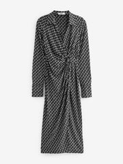 Jolie Moi Black Wrap Twist Detail Midi Shirt Dress - Image 6 of 6