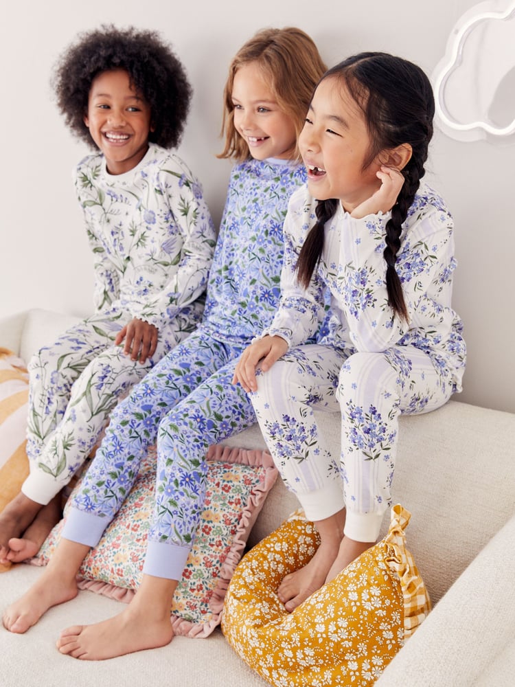 Blue/White Bluebell 100% Cotton Floral Snuggle Pyjamas 3 Pack (9mths-16yrs) - Image 1 of 9