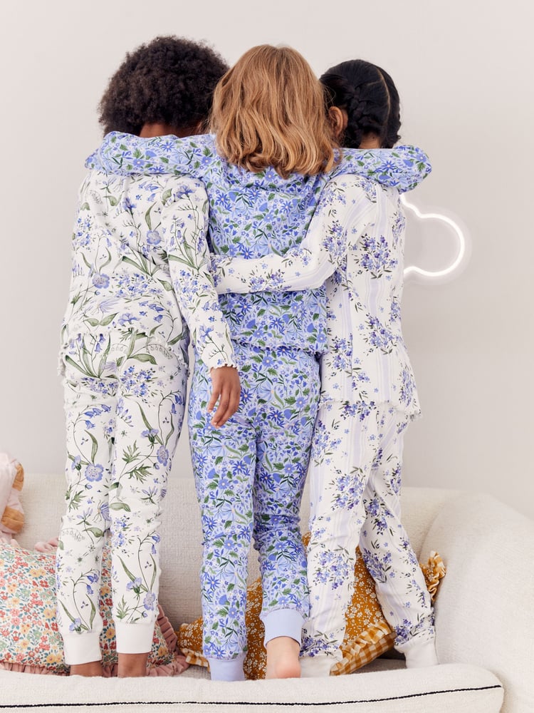 Blue/White Bluebell 100% Cotton Floral Snuggle Pyjamas 3 Pack (9mths-16yrs) - Image 2 of 9