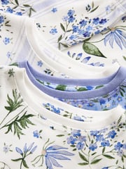 Blue/White Bluebell 100% Cotton Floral Snuggle Pyjamas 3 Pack (9mths-16yrs) - Image 3 of 9