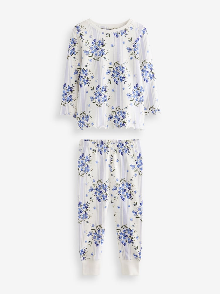 Blue/White Bluebell 100% Cotton Floral Snuggle Pyjamas 3 Pack (9mths-16yrs) - Image 9 of 9
