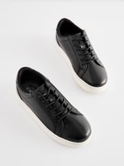 Black Leather Smart Lace-Up Trainers - Image 1 of 5
