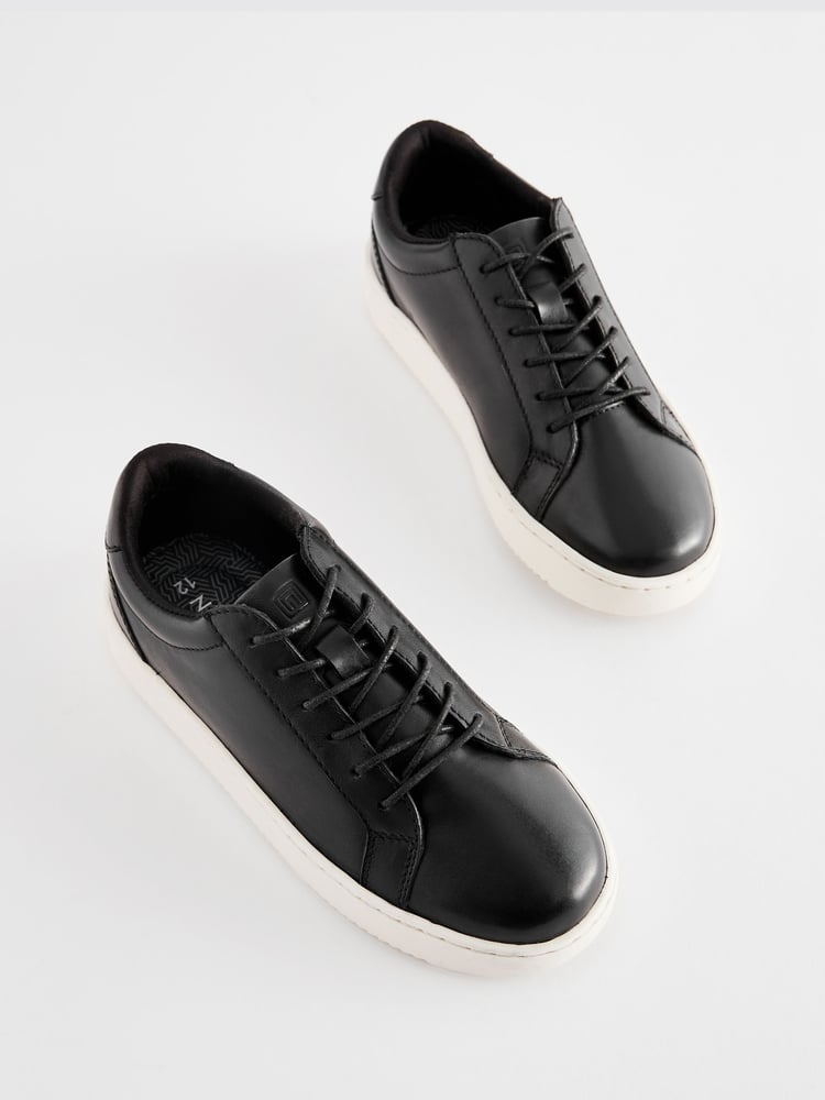 Black Leather Smart Lace-Up Trainers - Image 1 of 5