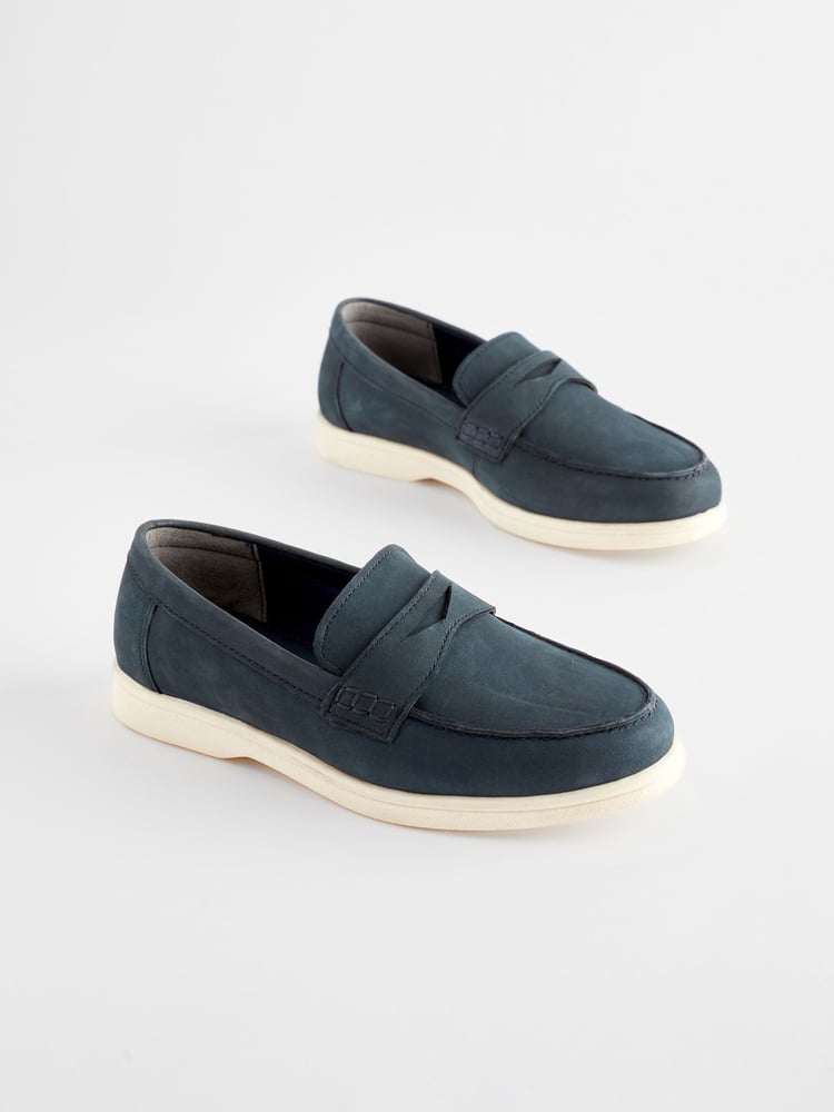 Navy Leather Penny Loafers - Image 1 of 6 Navy Leather Penny Loafers - Image 1 of 6