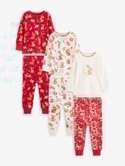 Red/Cream Bunny 3 Pack Long Sleeve Printed Pyjamas (9mths-12yrs) - Image 1 of 2