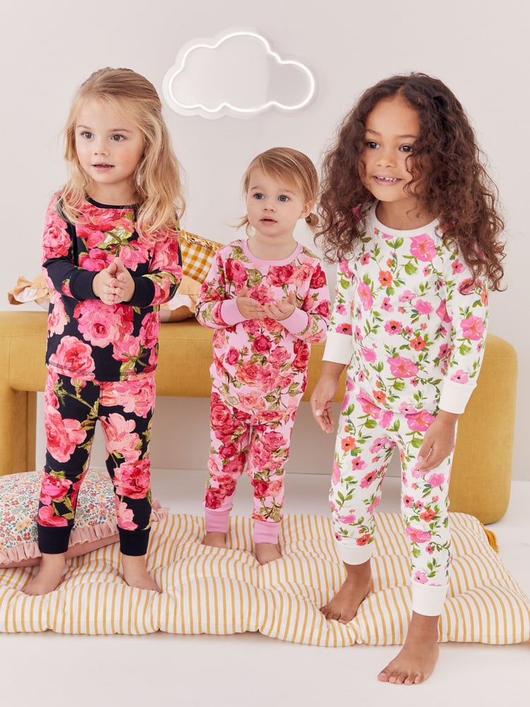Pink/Black Floral Pyjamas 3 Pack (9mths-16yrs) - Image 1 of 12