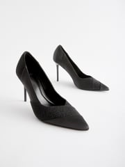 Black Forever Comfort® Sequin Point Toe Slingback Heels - Image 1 of 5