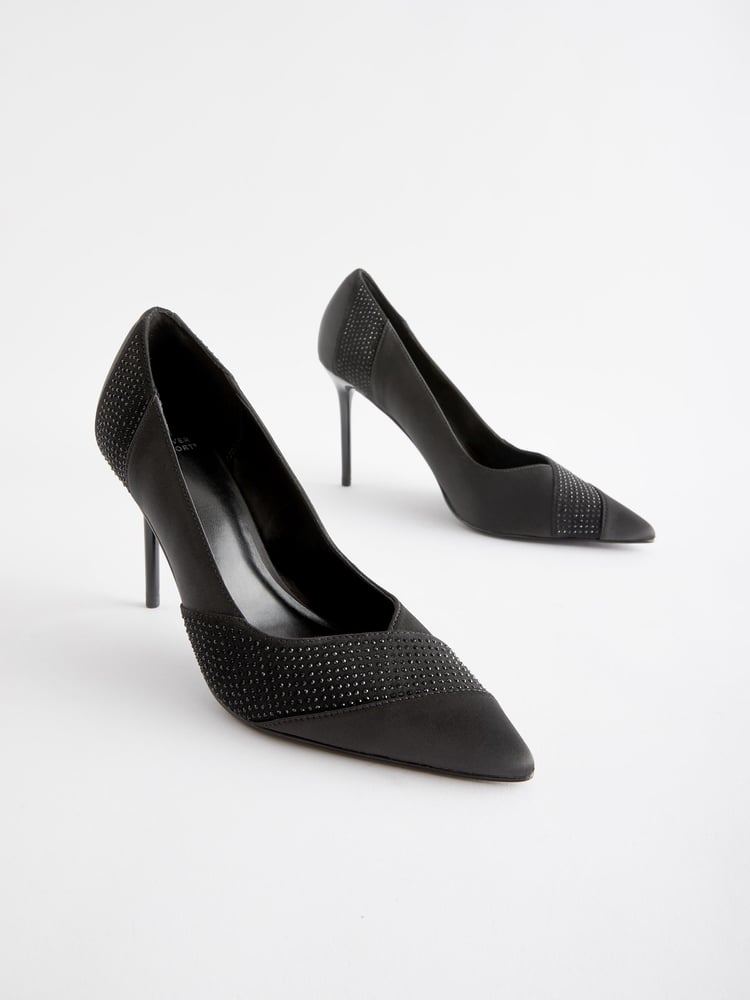 Black Forever Comfort® Sequin Point Toe Slingback Heels - Image 1 of 5