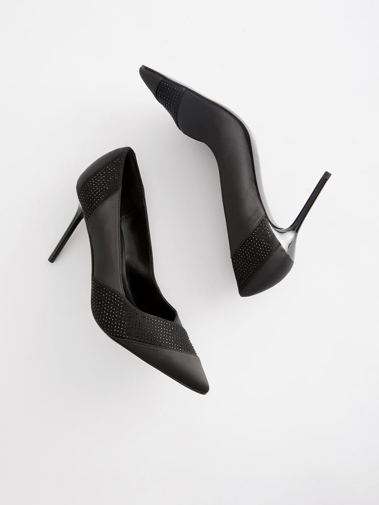 Black Forever Comfort® Sequin Point Toe Slingback Heels - Image 2 of 5