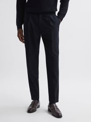Reiss Navy Beadnell Slim Fit Brushed Wool Trousers - Image 1 of 4