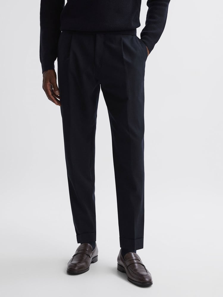 Reiss Navy Beadnell Slim Fit Brushed Wool Trousers - Image 1 of 4
