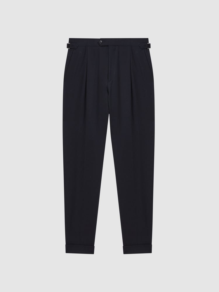 Reiss Navy Beadnell Slim Fit Brushed Wool Trousers - Image 2 of 4