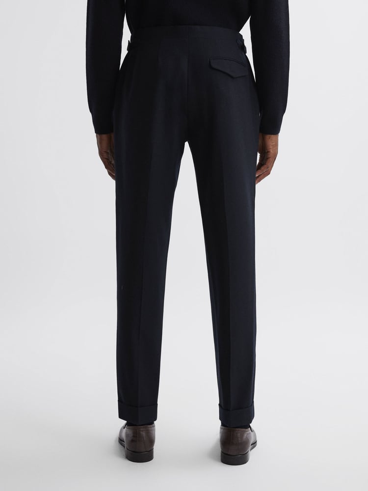 Reiss Navy Beadnell Slim Fit Brushed Wool Trousers - Image 4 of 4