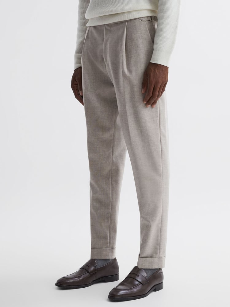 Reiss Oatmeal Beadnell Slim Fit Brushed Wool Trousers - Image 1 of 4