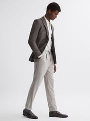 Reiss Oatmeal Beadnell Slim Fit Brushed Wool Trousers - Image 3 of 4