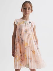 Reiss Pink Sade 9-14 yrs Floral Pleated Cap Sleeve Dress - Image 3 of 6